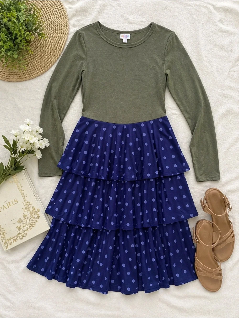 LuLaRoe Georgia Dress S Tiered Blue Polka Dot NWT - Picture 1 of 8